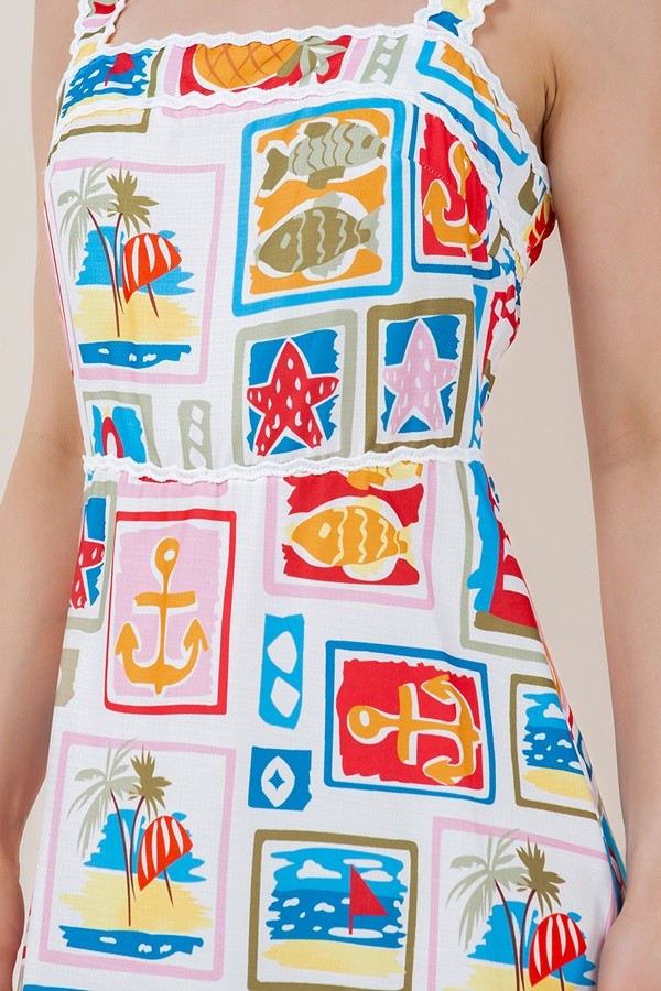 PRINTED SLEEVELESS SLIM FIT BEACH DRESS