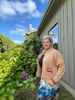 Cozy Crab Cardigan camel front