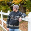 Gone Fishing Sweater Wilderness Adventure JKT, front of sweater, man leaning on fence.