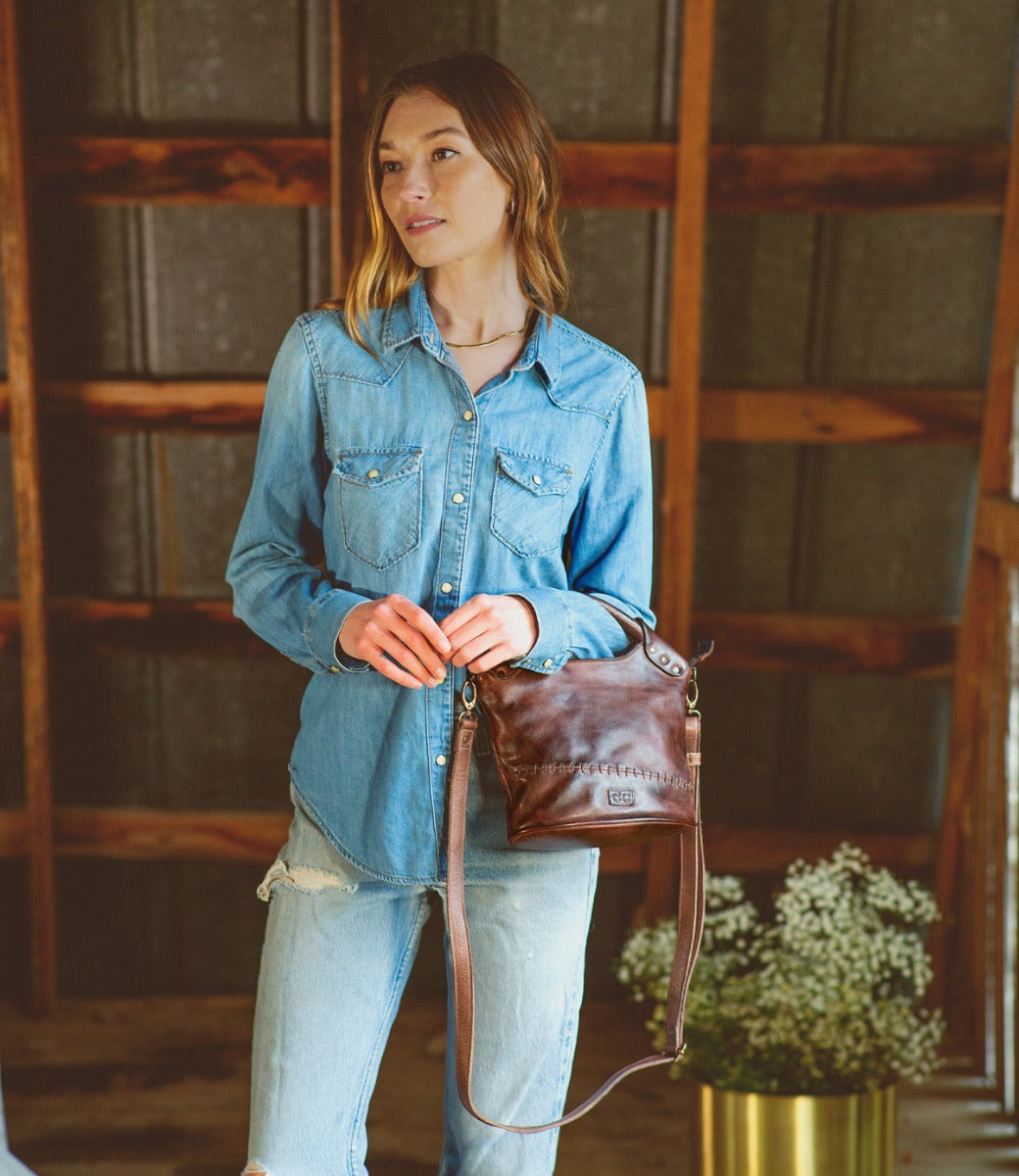 Bed|Stu Delilah Crossbody Tote almond model styled