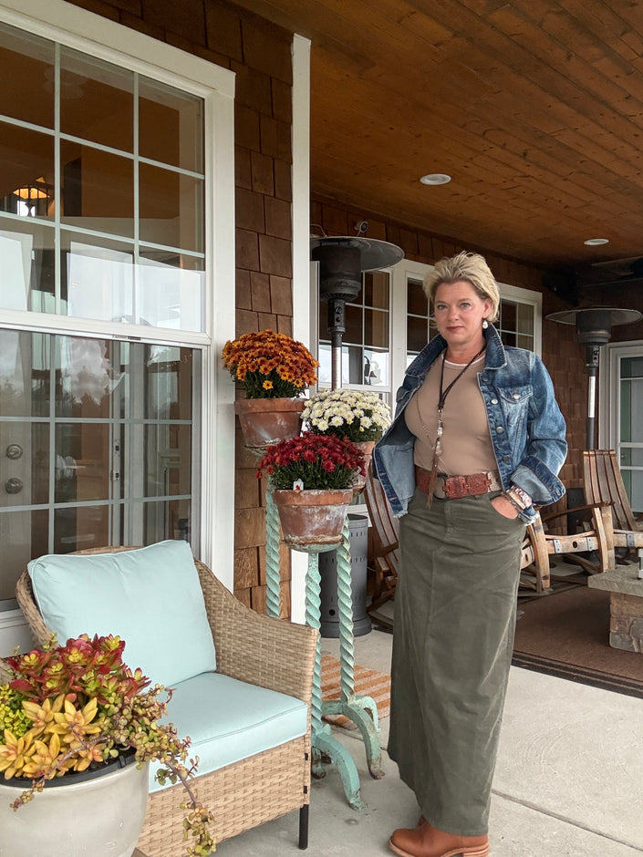 FINAL SALE | Caitlin Pieced Corduroy Maxi Skirt |