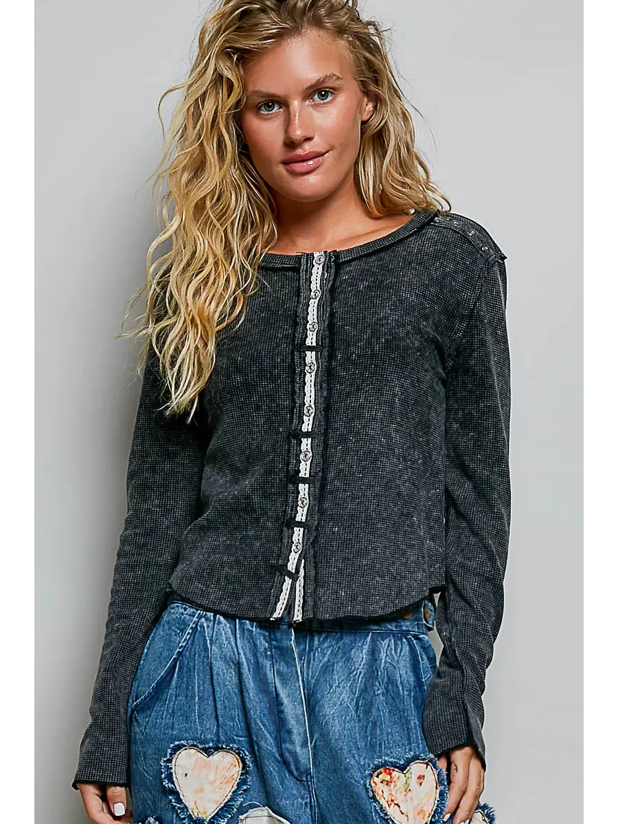 Vintage Solid Metal Button Down Thermal Top