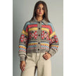 Folk Pattern Button Cardi W Big Collar