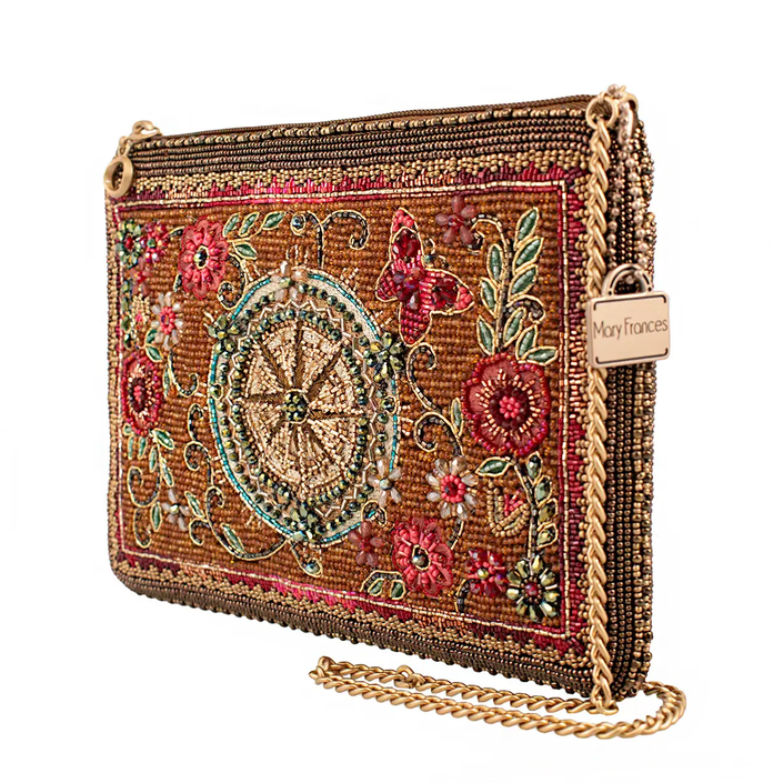 Time Traveler Rose Vent Gold and Pink Beaded Mini Crossbody