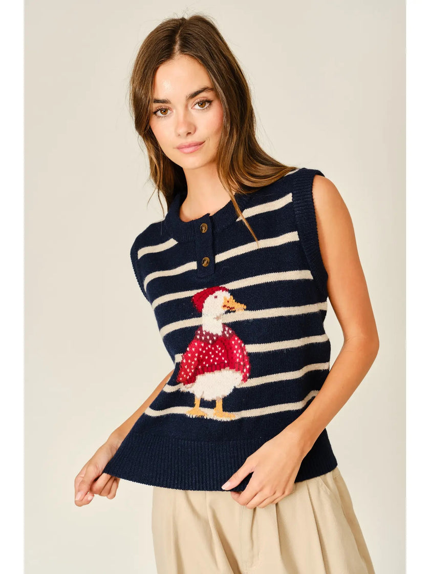 Esther Wool Mix Duck Striped Sweater, navy taupe-front