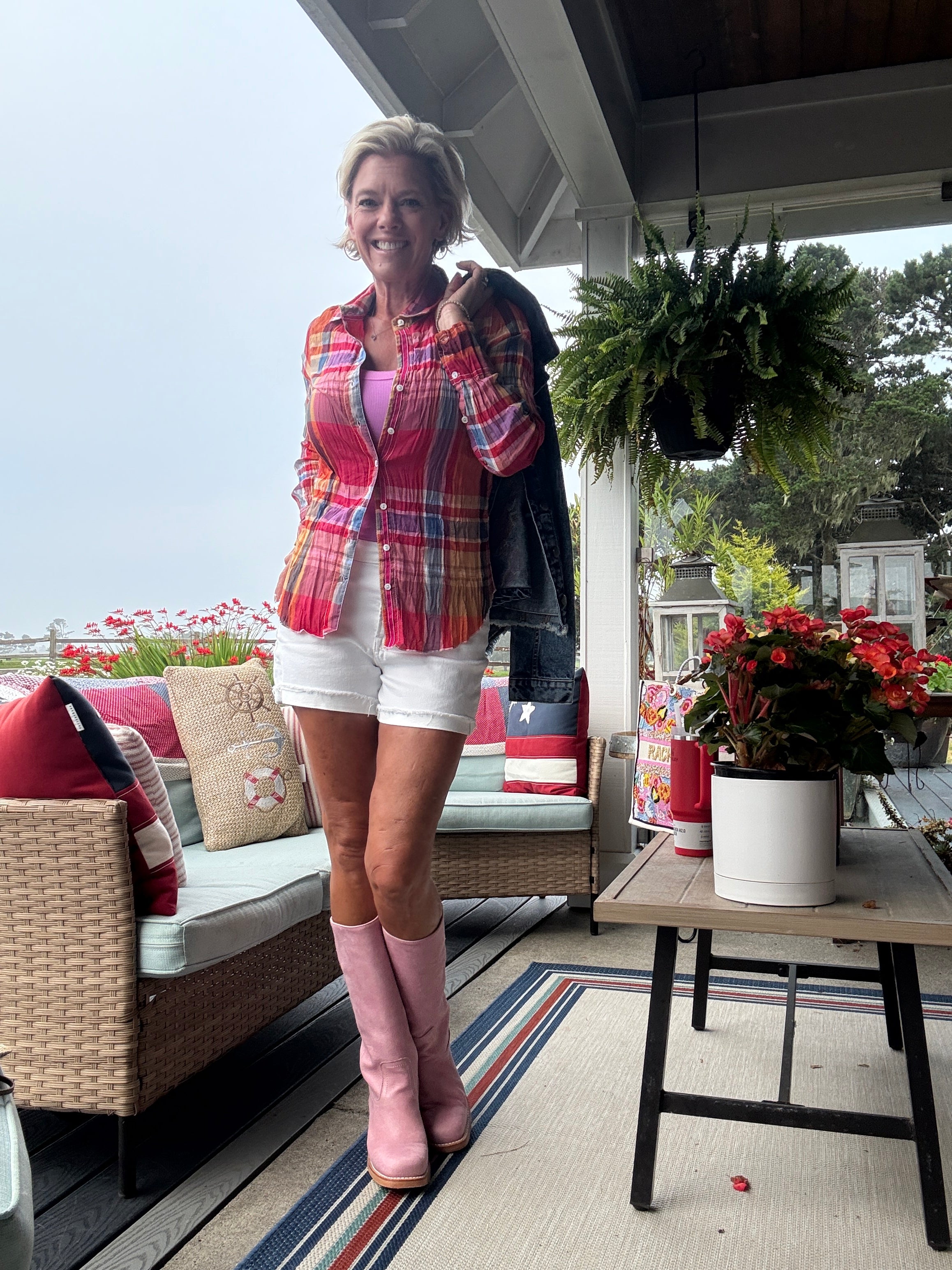MADRAS PLAID  BUTTON DOWN SHIRT pink front