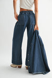 Wide Leg Striped Denim Trousers, dark denim wash-back