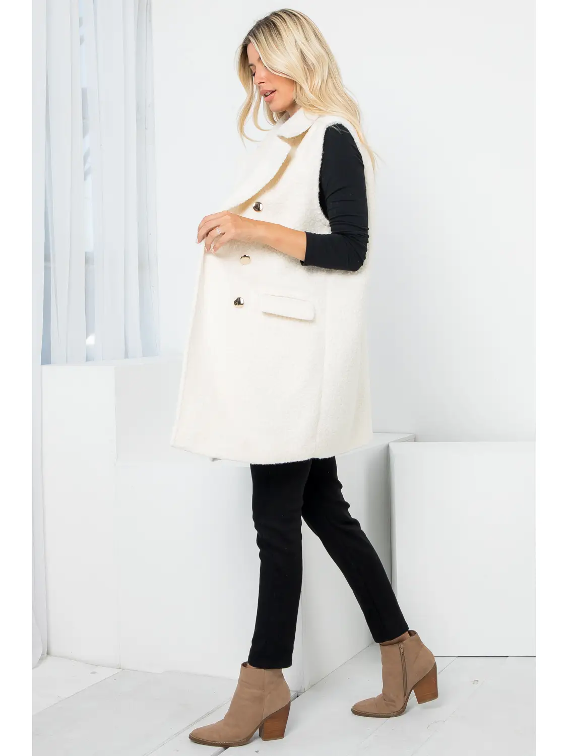 Curly Textured Wool Double Breasted Vest