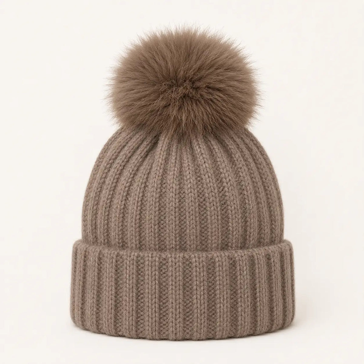 Wool Blend Ribbed Knit Pom Beanie