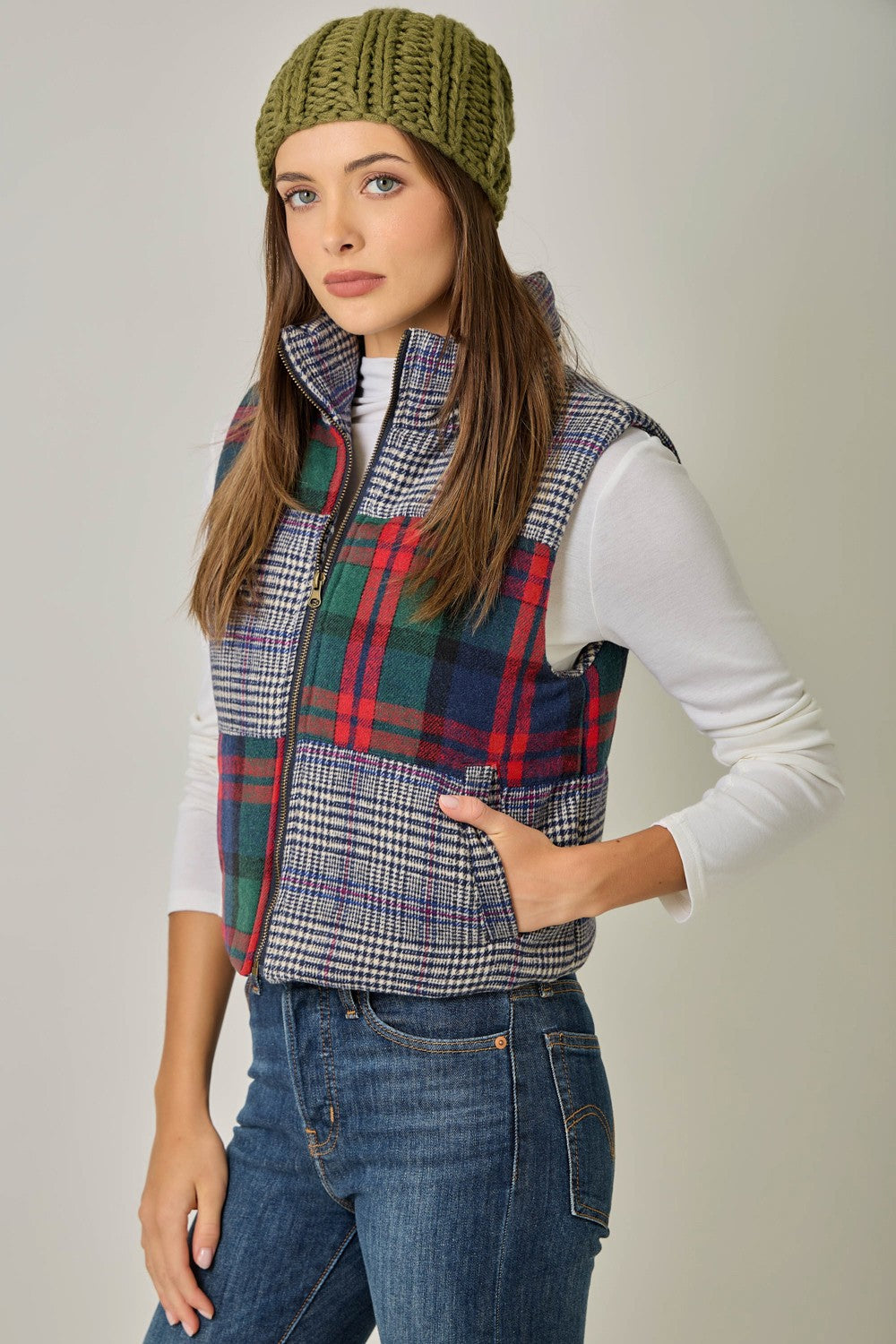 Janet Mixed Puffer Vest, navy-side