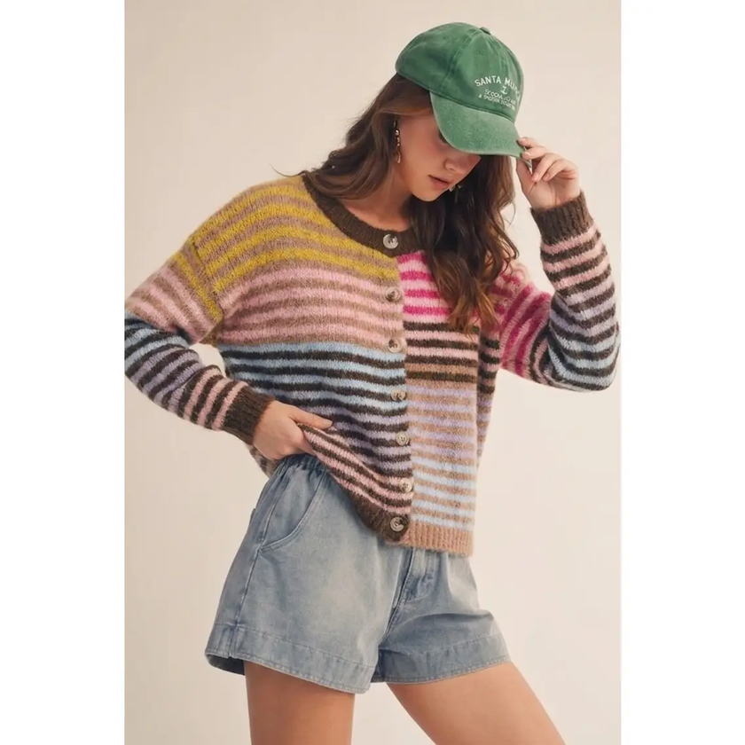 Candy Lane Stripe Mixed Cardigan