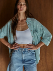 Whitney Woven Button Up Shirt, green-front