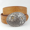 Western Sunflower Buckle with Vintage Floral Tooled Belt - Tan S/M