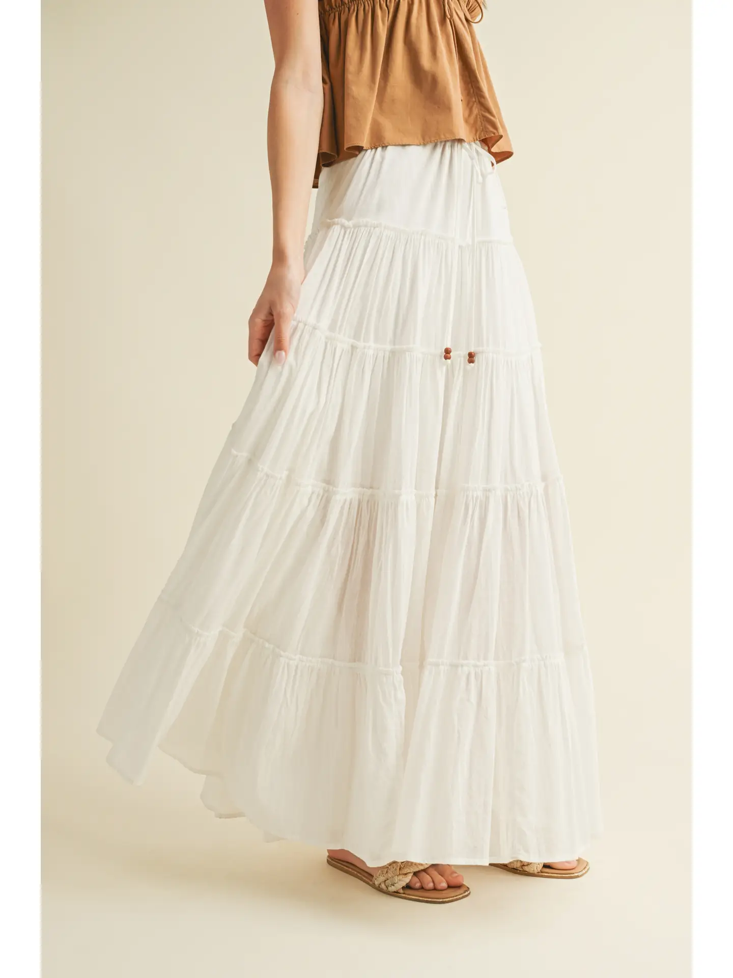Robin Drawstring Detail Tiered Maxi Skirt front/side