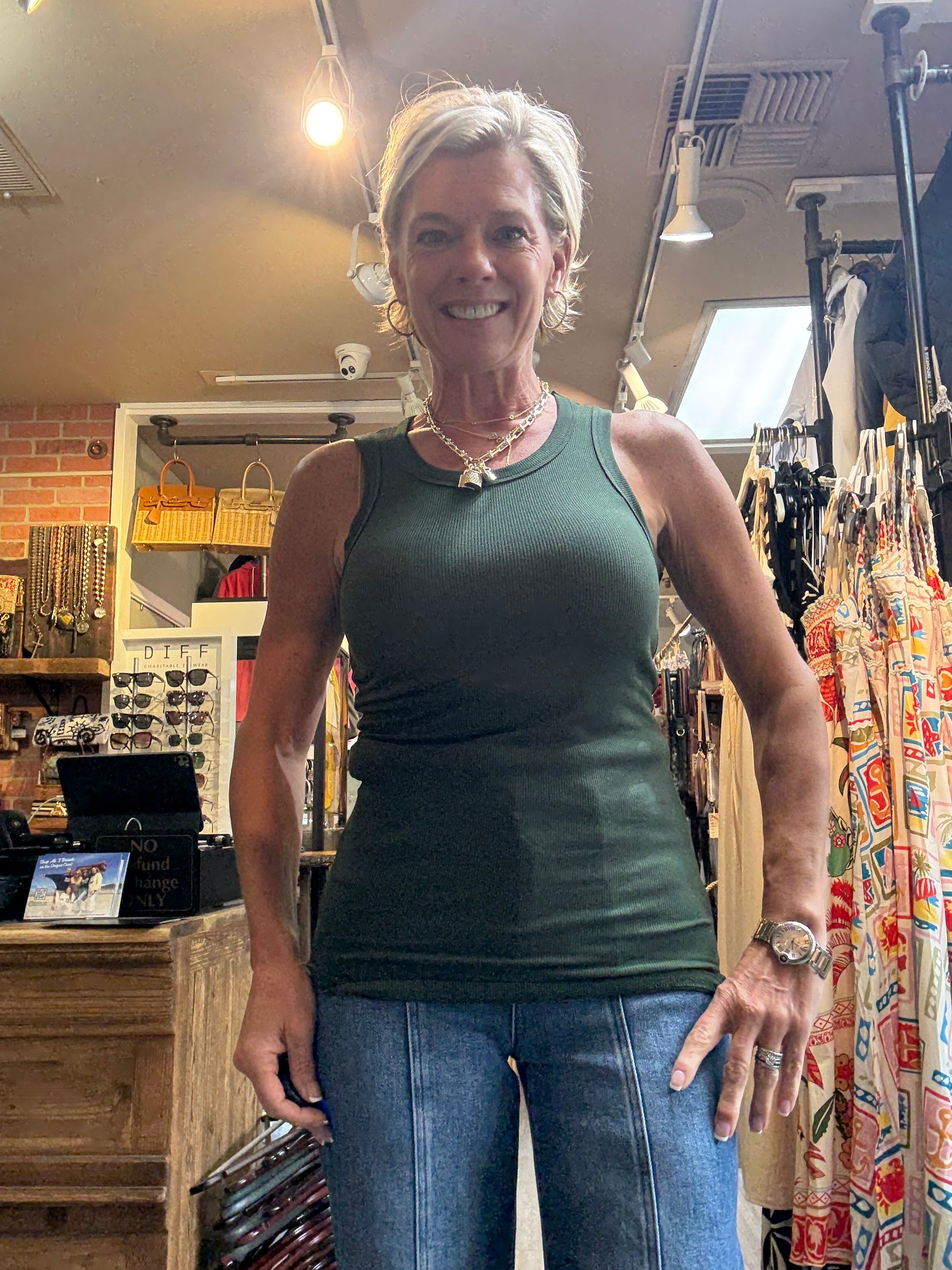 Essential Micro-Ribbed Athleisure Tank Top deep forest