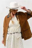 SUEDE CASUAL JACKET WITH LEATHER COLLAR