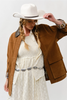SUEDE CASUAL JACKET WITH LEATHER COLLAR