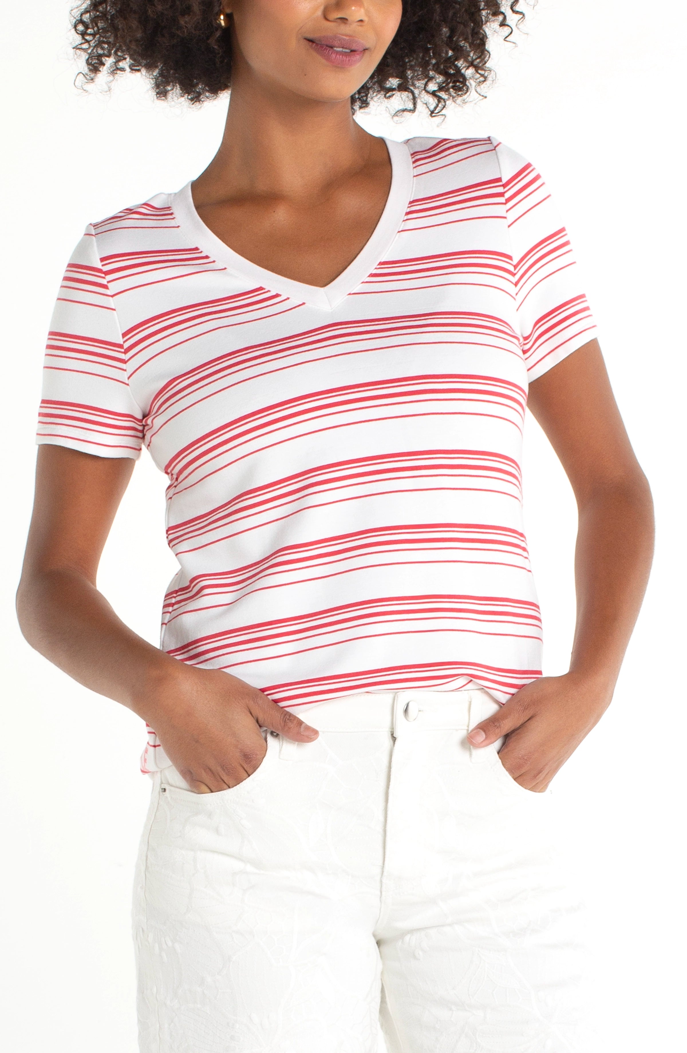 Short Sleeve V-Neck Knit Tee