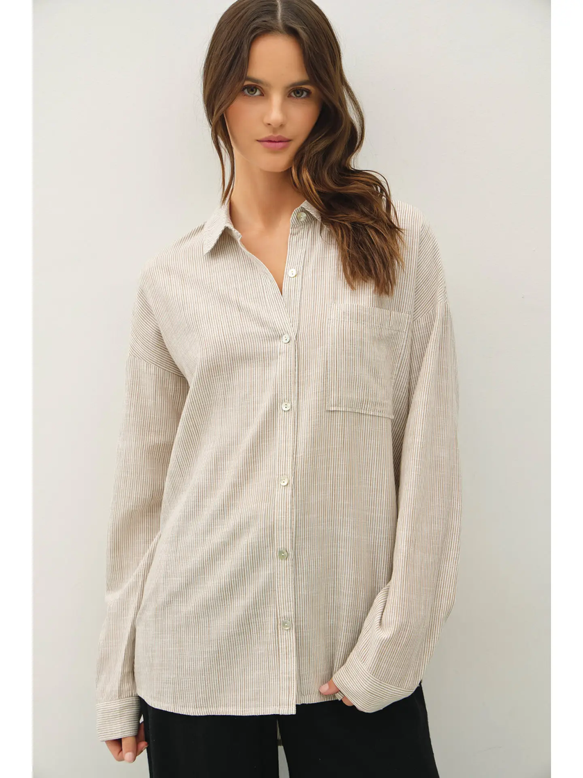 Hairline Stripe Button Down Shirt khaki