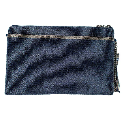 ork It Denim Blue Beaded Embellished Crossbody Clutch