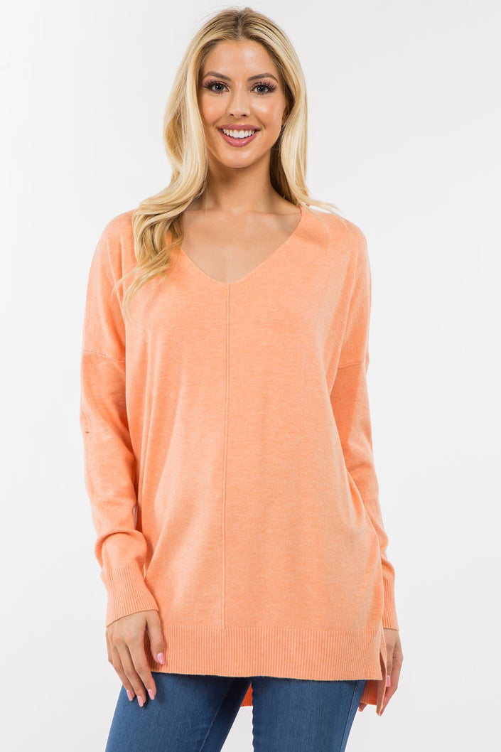 Christi Front Seam Sweater ~ Heather Cantaloupe