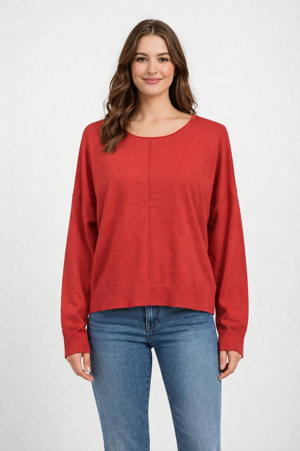 Natalie Round Neck Front Seam Sweater Bright Red