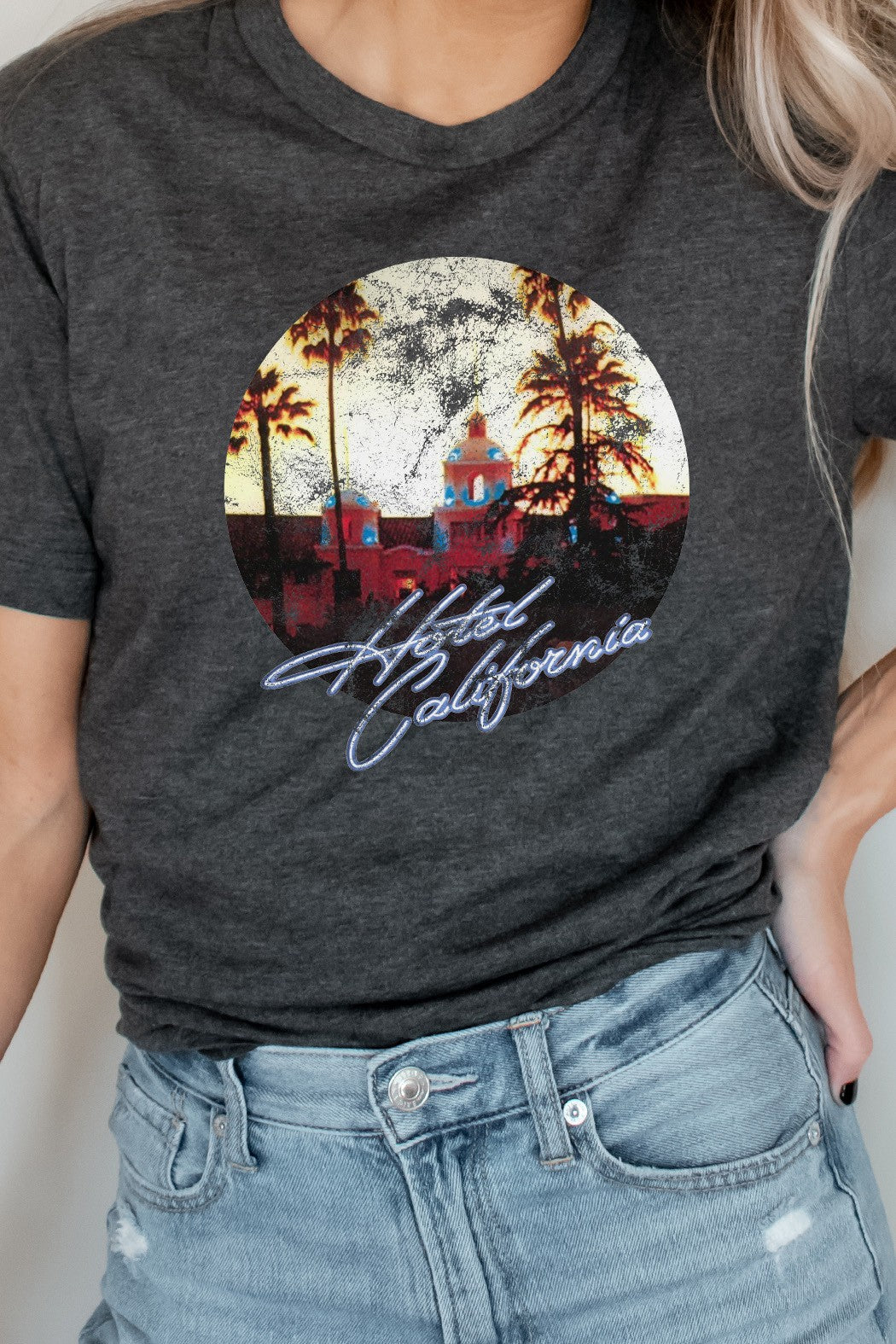 Retro Hotel California Graphic Tee heather charcoal