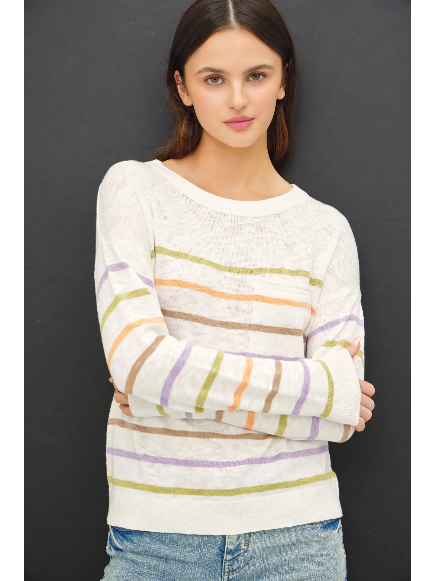Multi Color Slub Sweater Top 