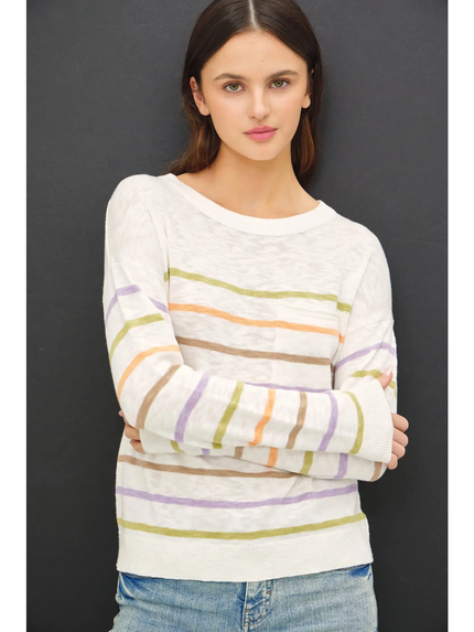 Multi Color Slub Sweater Top 