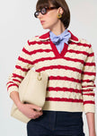 Paolina sweater red striped cotton,cherry red stripe-front