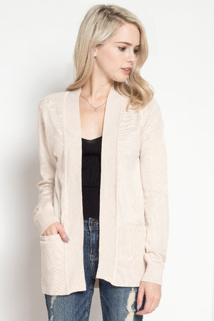 Mindy Ribbed Open Cardigan With Pockets oatmeal
