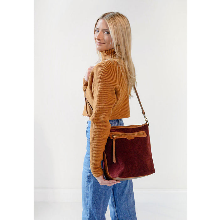 Corduroy Silas Bucket Crossbody wine
