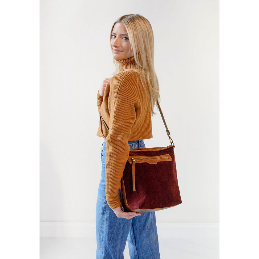 Corduroy Silas Bucket Crossbody wine