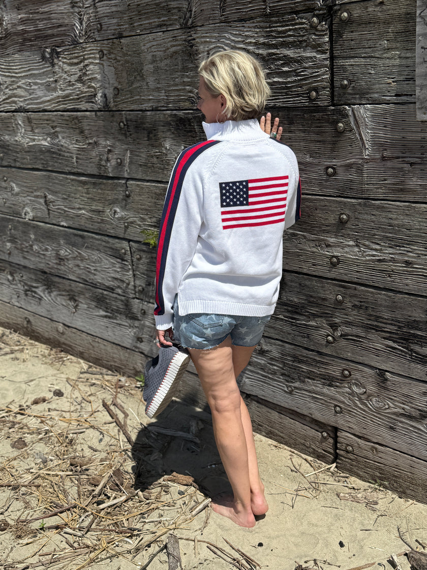All American Side Stripe American Flag Sweater white 