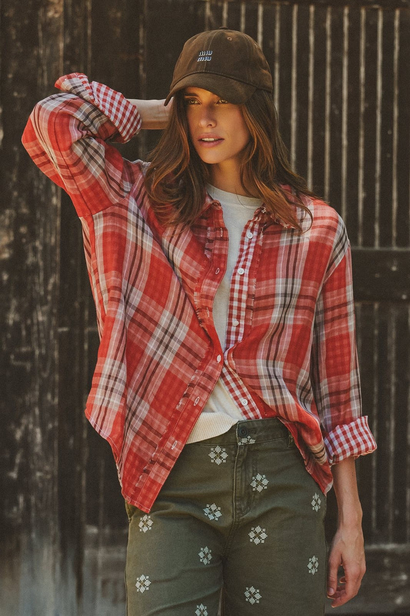 Oversized Plaid Cotton Button-Down Shirt
