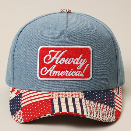 Howdy America EMB Patch Patchwork Denim Trucker Hat-Denim