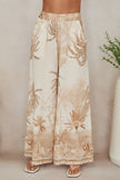 TROPICAL PALM TREE WIDE LEG LINEN PANTS, cream/camel-front