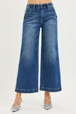 High Rise Wide Leg Pocket Button Detail - Strechy