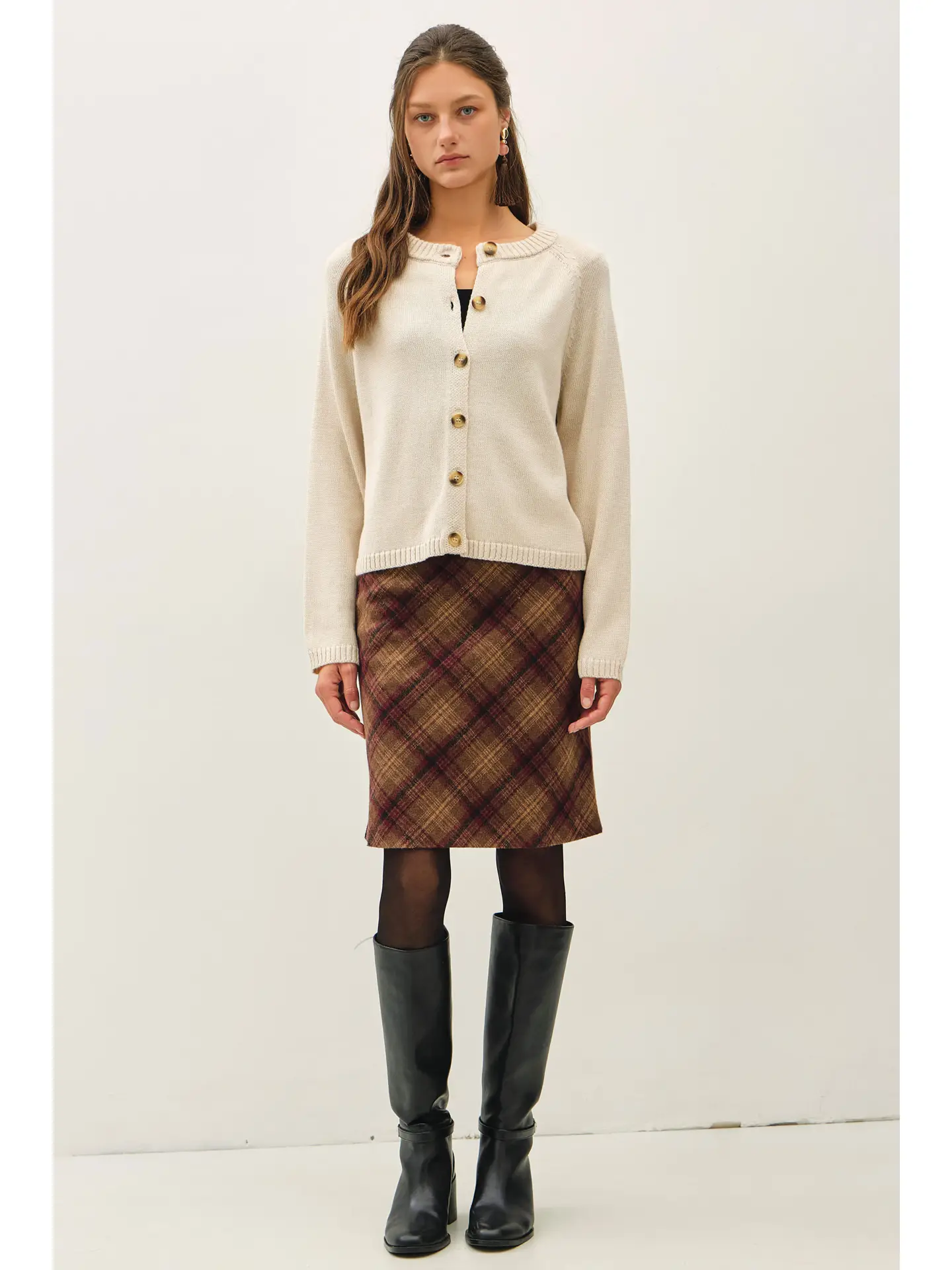 Essential Basic Crewneck Button Up Raglan Cardigan