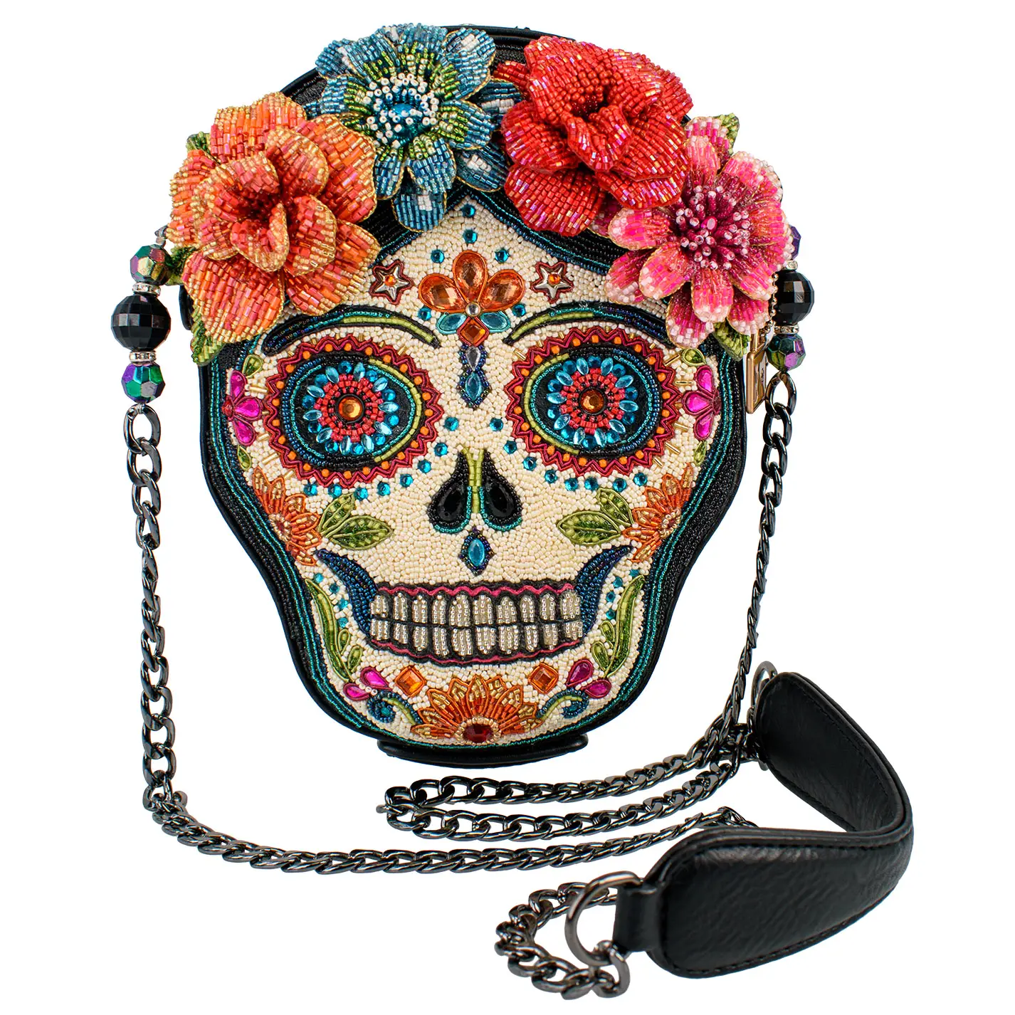 Bella Noche Sugar Skull Beaded Floral Crossbody Handbag front