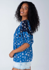 Floral Balloon Sleeve Tassel Tie Neck Blouse Navy/Coral side