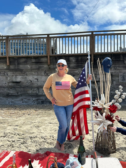 Americana Flag Oregon Coast Sweater  tan