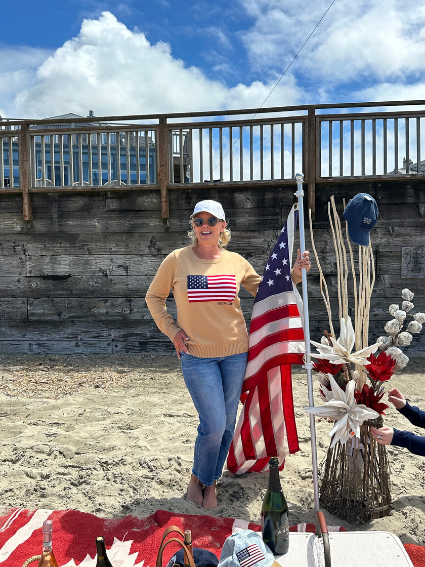 Americana Flag Oregon Coast Sweater  tan
