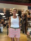Drawstring Contrast Pintuck Stripe Sweatshorts