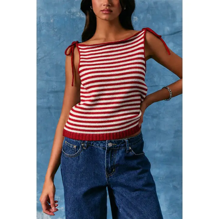 Sydney Stripe Tie Shoulder Top