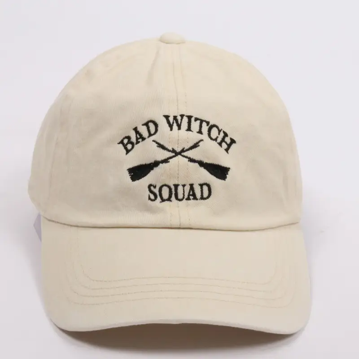 BAD WITCH SQUAD embroidery in Cotton Baseball Cap - Beige