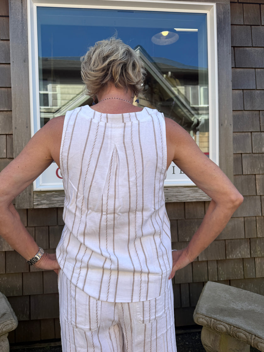 Ameorette Tank ivory taupe stripe back