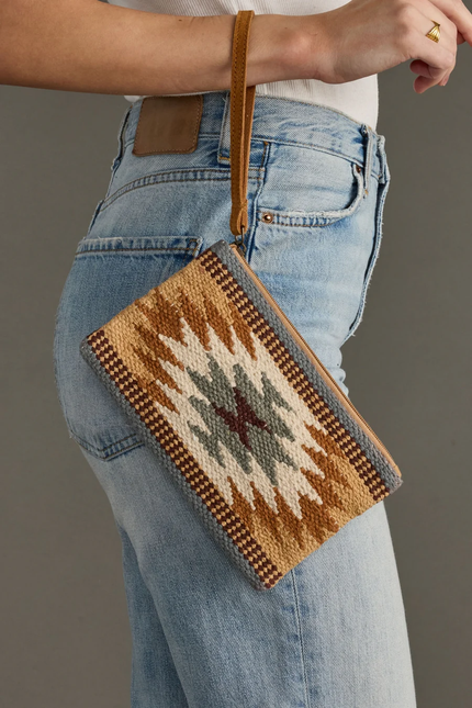 Tan, Camel & Teal Aztec  Wristlet