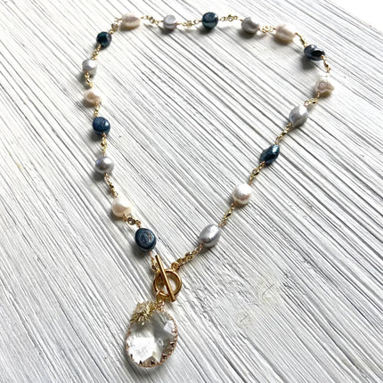 Sunburst Charm Denim Mix Crystal Necklace 17