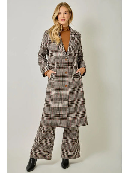 The Bianca Plaid Long Coat, stone/rust-front